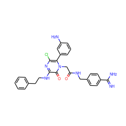 N=C(N)c1ccc(CNC(=O)Cn2c(-c3cccc(N)c3)c(Cl)nc(NCCc3ccccc3)c2=O)cc1 ZINC000014956013