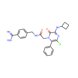 N=C(N)c1ccc(CNC(=O)Cn2c(-c3ccccc3)c(Cl)nc(NC3CCC3)c2=O)cc1 ZINC000013527002