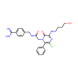 N=C(N)c1ccc(CNC(=O)Cn2c(-c3ccccc3)c(Cl)nc(NCCCCO)c2=O)cc1 ZINC000013527040