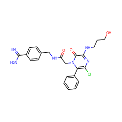 N=C(N)c1ccc(CNC(=O)Cn2c(-c3ccccc3)c(Cl)nc(NCCCO)c2=O)cc1 ZINC000013527037