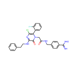 N=C(N)c1ccc(CNC(=O)Cn2c(-c3ccccc3F)c(Cl)nc(NCCc3ccccc3)c2=O)cc1 ZINC000014955968