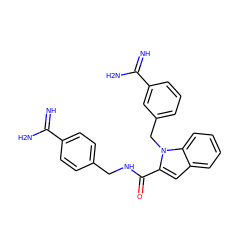 N=C(N)c1ccc(CNC(=O)c2cc3ccccc3n2Cc2cccc(C(=N)N)c2)cc1 ZINC000003831921