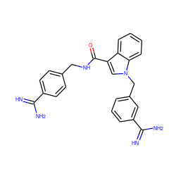 N=C(N)c1ccc(CNC(=O)c2cn(Cc3cccc(C(=N)N)c3)c3ccccc23)cc1 ZINC000004631158