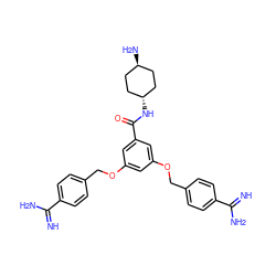 N=C(N)c1ccc(COc2cc(OCc3ccc(C(=N)N)cc3)cc(C(=O)N[C@H]3CC[C@H](N)CC3)c2)cc1 ZINC000261173104