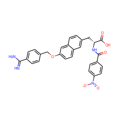 N=C(N)c1ccc(COc2ccc3cc(C[C@@H](NC(=O)c4ccc([N+](=O)[O-])cc4)C(=O)O)ccc3c2)cc1 ZINC001772569852