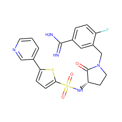 N=C(N)c1ccc(F)c(CN2CC[C@H](NS(=O)(=O)c3ccc(-c4cccnc4)s3)C2=O)c1 ZINC000013800341