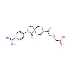 N=C(N)c1ccc(N2CCC3(CCN(C(=O)COCC(=O)O)CC3)C2=O)cc1 ZINC000013560384