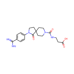 N=C(N)c1ccc(N2CCC3(CCN(C(=O)NCCC(=O)O)CC3)C2=O)cc1 ZINC000003947887