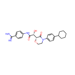 N=C(N)c1ccc(NC(=O)[C@H](O)[C@H]2OCCN(c3ccc(C4CCCCC4)cc3)C2=O)cc1 ZINC000068208981