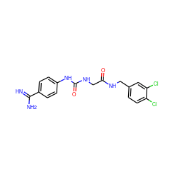 N=C(N)c1ccc(NC(=O)NCC(=O)NCc2ccc(Cl)c(Cl)c2)cc1 ZINC000013489403