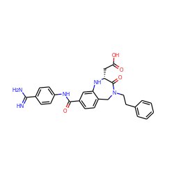 N=C(N)c1ccc(NC(=O)c2ccc3c(c2)N[C@H](CC(=O)O)C(=O)N(CCc2ccccc2)C3)cc1 ZINC000003789777