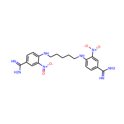 N=C(N)c1ccc(NCCCCCNc2ccc(C(=N)N)cc2[N+](=O)[O-])c([N+](=O)[O-])c1 ZINC000027440320