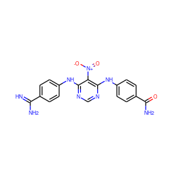 N=C(N)c1ccc(Nc2ncnc(Nc3ccc(C(N)=O)cc3)c2[N+](=O)[O-])cc1 ZINC000473153086