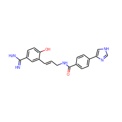 N=C(N)c1ccc(O)c(/C=C/CNC(=O)c2ccc(-c3c[nH]cn3)cc2)c1 ZINC000026279314