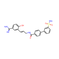 N=C(N)c1ccc(O)c(/C=C/CNC(=O)c2ccc(-c3cccc(S(N)(=O)=O)c3)cc2)c1 ZINC000026285836