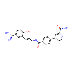 N=C(N)c1ccc(O)c(/C=C/CNC(=O)c2ccc(-c3ccnc(C(N)=O)c3)cc2)c1 ZINC000002008910