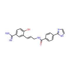 N=C(N)c1ccc(O)c(/C=C/CNC(=O)c2ccc(-c3ncc[nH]3)cc2)c1 ZINC000026279884