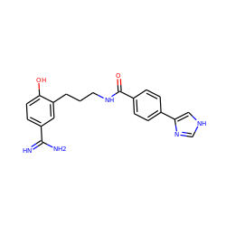 N=C(N)c1ccc(O)c(CCCNC(=O)c2ccc(-c3c[nH]cn3)cc2)c1 ZINC000026294096