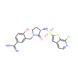 N=C(N)c1ccc(O)c(CN2CC[C@H](NS(=O)(=O)c3cc4ccnc(Cl)c4s3)C2=O)c1 ZINC000026663294