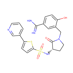 N=C(N)c1ccc(O)c(CN2CC[C@H](NS(=O)(=O)c3ccc(-c4cccnc4)s3)C2=O)c1 ZINC000003950795