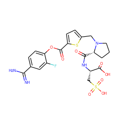 N=C(N)c1ccc(OC(=O)c2ccc(CN3CCC[C@@H]3C(=O)N[C@@H](CS(=O)(=O)O)C(=O)O)s2)c(F)c1 ZINC000205936651