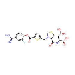N=C(N)c1ccc(OC(=O)c2ccc(CN3CSC[C@H]3C(=O)N[C@@H](CC(=O)O)C(=O)O)s2)c(F)c1 ZINC000205937568