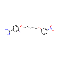 N=C(N)c1ccc(OCCCCCOc2cccc([N+](=O)[O-])c2)c(I)c1 ZINC000169318680