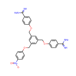 N=C(N)c1ccc(OCc2cc(COc3ccc(C(=N)N)cc3)cc(COc3ccc([N+](=O)[O-])cc3)c2)cc1 ZINC000169318694