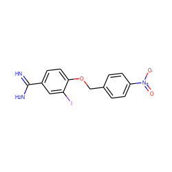 N=C(N)c1ccc(OCc2ccc([N+](=O)[O-])cc2)c(I)c1 ZINC000096910533