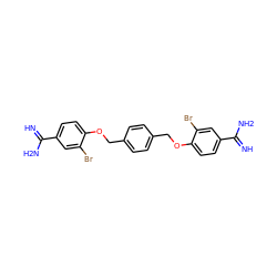 N=C(N)c1ccc(OCc2ccc(COc3ccc(C(=N)N)cc3Br)cc2)c(Br)c1 ZINC000169332576