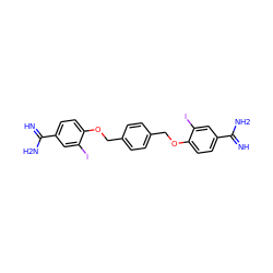 N=C(N)c1ccc(OCc2ccc(COc3ccc(C(=N)N)cc3I)cc2)c(I)c1 ZINC000084597020