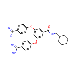 N=C(N)c1ccc(Oc2cc(Oc3ccc(C(=N)N)cc3)cc(C(=O)NCC3CCCCC3)c2)cc1 ZINC000114708092