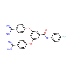 N=C(N)c1ccc(Oc2cc(Oc3ccc(C(=N)N)cc3)cc(C(=O)Nc3ccc(F)cc3)c2)cc1 ZINC000169353144