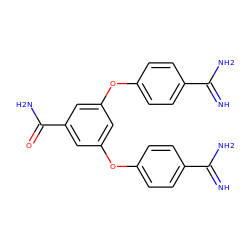 N=C(N)c1ccc(Oc2cc(Oc3ccc(C(=N)N)cc3)cc(C(N)=O)c2)cc1 ZINC000149869812