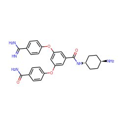 N=C(N)c1ccc(Oc2cc(Oc3ccc(C(N)=O)cc3)cc(C(=O)N[C@H]3CC[C@H](N)CC3)c2)cc1 ZINC000261189034