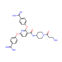 N=C(N)c1ccc(Oc2ccc(C(=O)NC3CCN(C(=O)CCN)CC3)c(Oc3ccc(C(=N)N)cc3)n2)cc1 ZINC000103238119