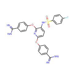 N=C(N)c1ccc(Oc2ccc(NS(=O)(=O)c3ccc(F)cc3)c(Oc3ccc(C(=N)N)cc3)n2)cc1 ZINC000098208856