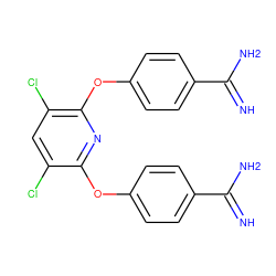 N=C(N)c1ccc(Oc2nc(Oc3ccc(C(=N)N)cc3)c(Cl)cc2Cl)cc1 ZINC000013781060