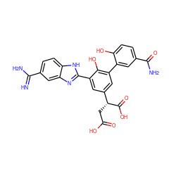 N=C(N)c1ccc2[nH]c(-c3cc([C@@H](CC(=O)O)C(=O)O)cc(-c4cc(C(N)=O)ccc4O)c3O)nc2c1 ZINC000028572669