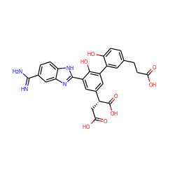 N=C(N)c1ccc2[nH]c(-c3cc([C@@H](CC(=O)O)C(=O)O)cc(-c4cc(CCC(=O)O)ccc4O)c3O)nc2c1 ZINC000034804652