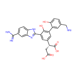 N=C(N)c1ccc2[nH]c(-c3cc([C@@H](CC(=O)O)C(=O)O)cc(-c4cc(CN)ccc4O)c3O)nc2c1 ZINC000034249645