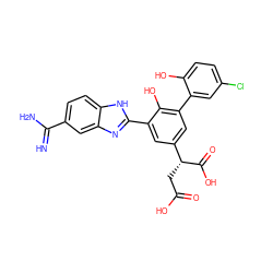 N=C(N)c1ccc2[nH]c(-c3cc([C@@H](CC(=O)O)C(=O)O)cc(-c4cc(Cl)ccc4O)c3O)nc2c1 ZINC000014956760