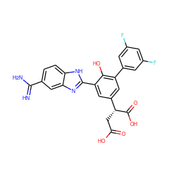 N=C(N)c1ccc2[nH]c(-c3cc([C@@H](CC(=O)O)C(=O)O)cc(-c4cc(F)cc(F)c4)c3O)nc2c1 ZINC000014956897