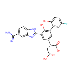 N=C(N)c1ccc2[nH]c(-c3cc([C@@H](CC(=O)O)C(=O)O)cc(-c4cc(F)ccc4O)c3O)nc2c1 ZINC000014956753