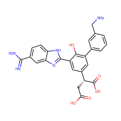 N=C(N)c1ccc2[nH]c(-c3cc([C@@H](CC(=O)O)C(=O)O)cc(-c4cccc(CN)c4)c3O)nc2c1 ZINC000014957061