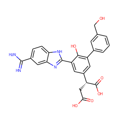 N=C(N)c1ccc2[nH]c(-c3cc([C@@H](CC(=O)O)C(=O)O)cc(-c4cccc(CO)c4)c3O)nc2c1 ZINC000014956818