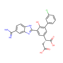 N=C(N)c1ccc2[nH]c(-c3cc([C@@H](CC(=O)O)C(=O)O)cc(-c4cccc(Cl)c4)c3O)nc2c1 ZINC000014956889