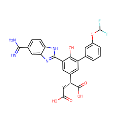 N=C(N)c1ccc2[nH]c(-c3cc([C@@H](CC(=O)O)C(=O)O)cc(-c4cccc(OC(F)F)c4)c3O)nc2c1 ZINC000014956944