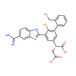 N=C(N)c1ccc2[nH]c(-c3cc([C@@H](CC(=O)O)C(=O)O)cc(-c4ccccc4CO)c3O)nc2c1 ZINC000014957054