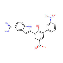 N=C(N)c1ccc2[nH]c(-c3cc(C(=O)O)cc(-c4cccc([N+](=O)[O-])c4)c3O)cc2c1 ZINC000026377437